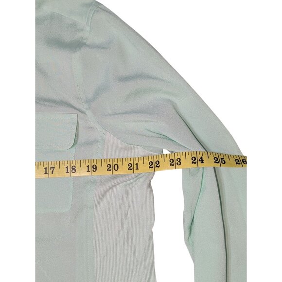 Calvin Klein Women's Mint Green Button-Up Blouse with Roll Tab Sleeves - Picture 9 of 12